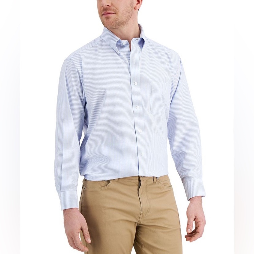 Men’s Club Room Slim Fit Button Up Long Sleeve Textured Gingham Size XXL